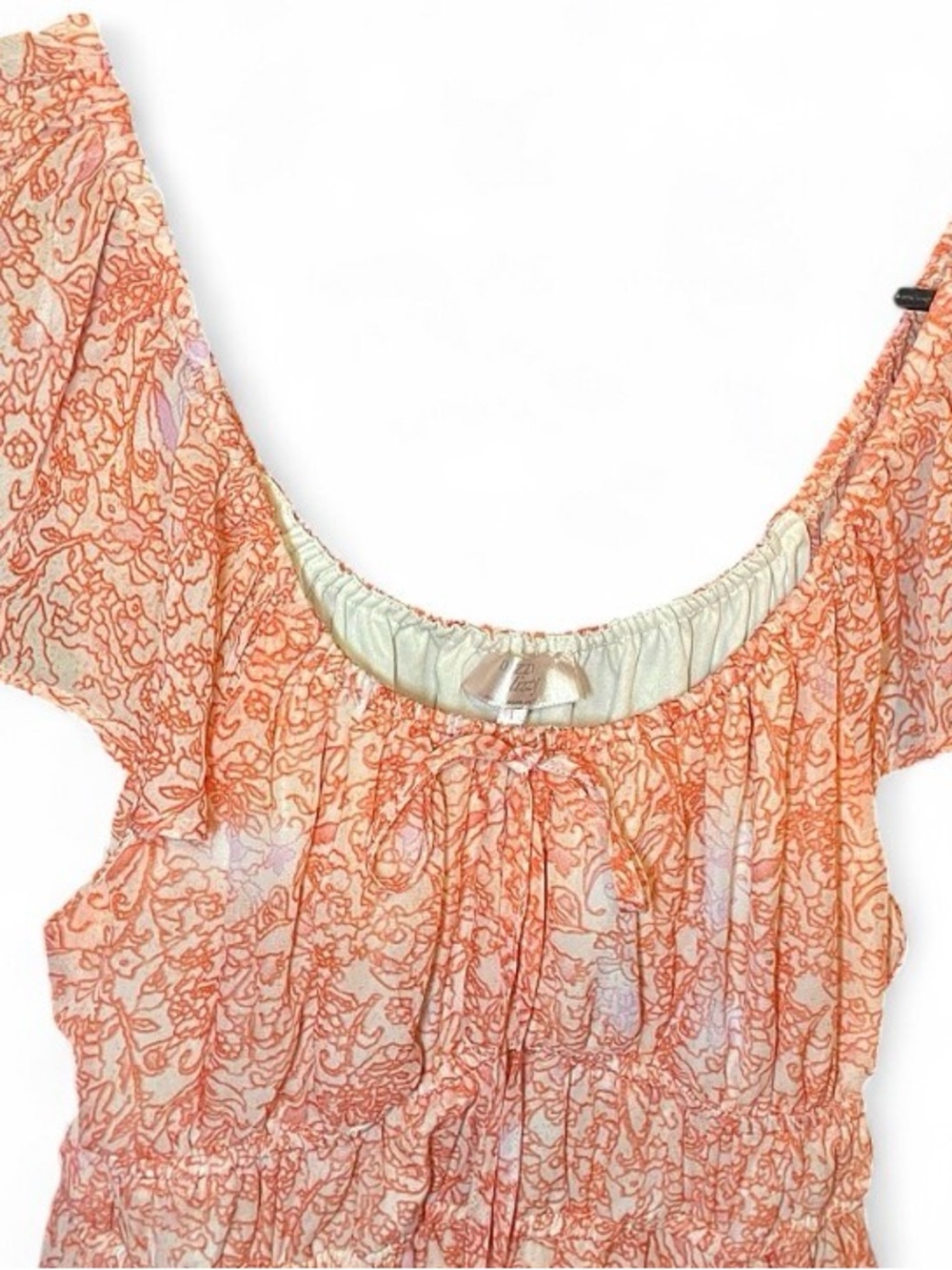 Dizzy Lizzy Coral Orange Paisley Handkerchief Hem Cottagecore Boho Midi Dress XL - Picture 5 of 16